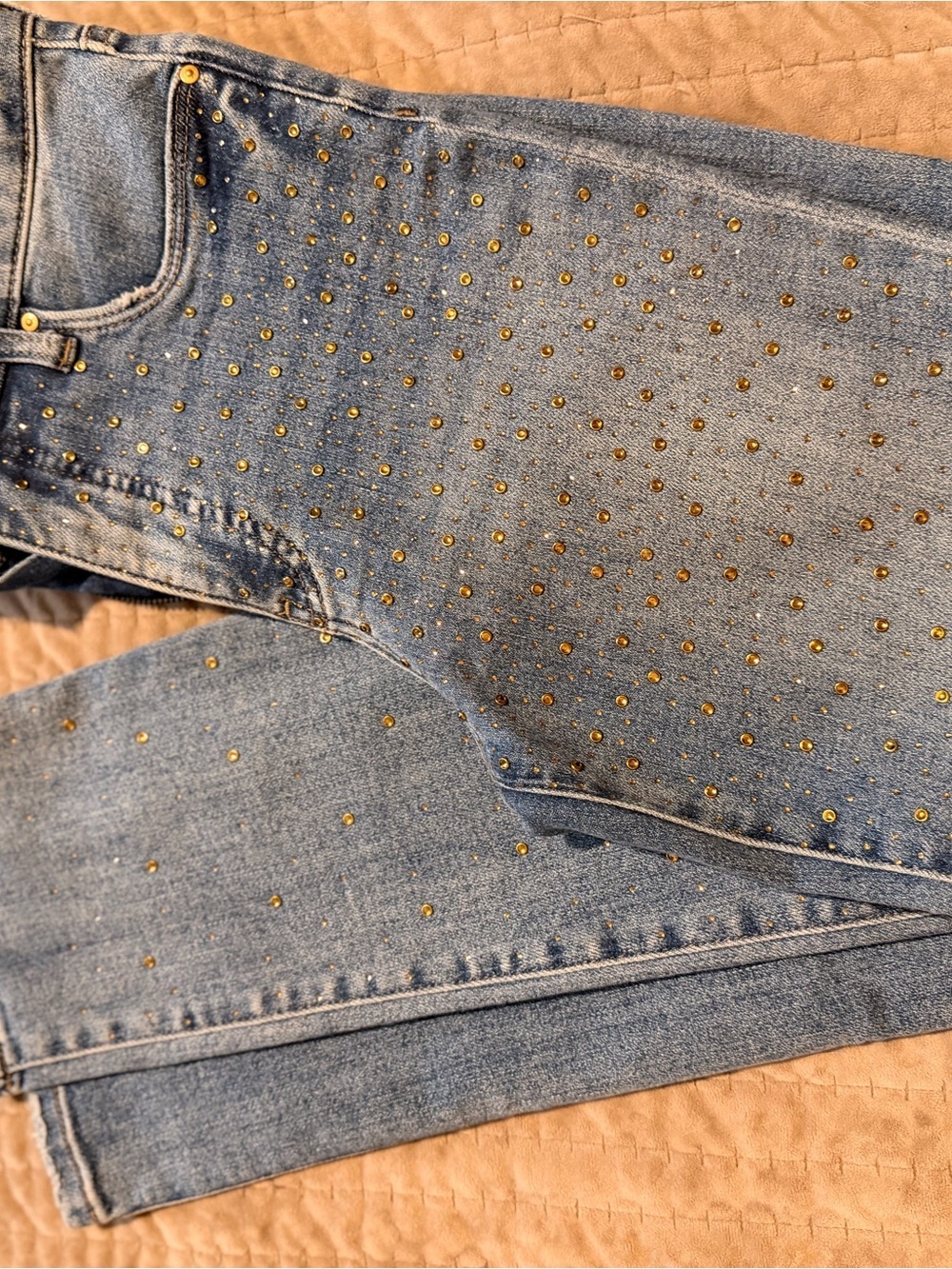 Kut from the Kloth Light Blue Straight Leg Jeans with Gold Studs